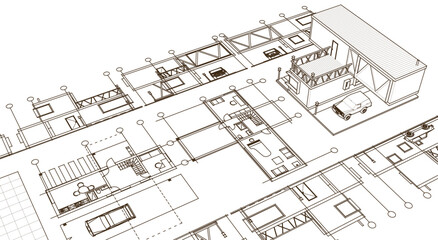 Fototapeta premium house plan sketch 3d illustration