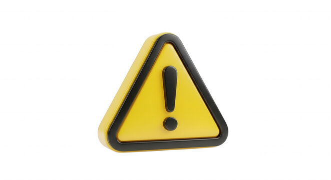 3 d rendered yellow triangle warning sign with a black exclamation mark isolated on a solid black background