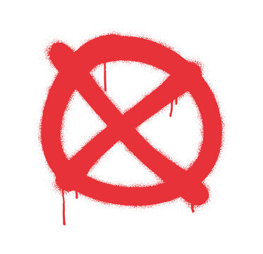 Red STOP sign. Spray graffiti PROHIBITED symbol on white background.