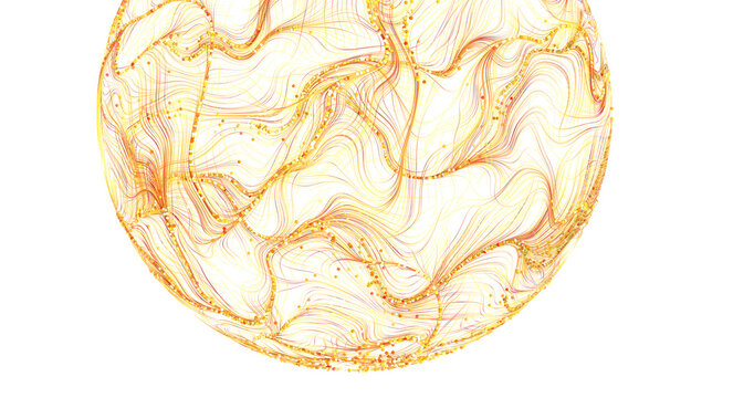 Abstract design with orange and gold flowing lines creating an interesting sphere shape.