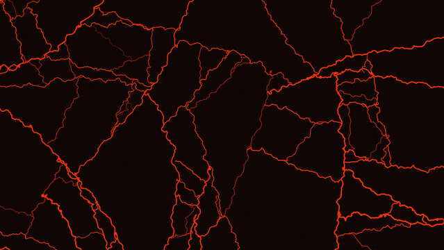 Abstract Glowing Red Magma Cracks on Dark Black Background