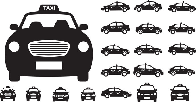 Taxi cab cars silhouette icons set vector illustration