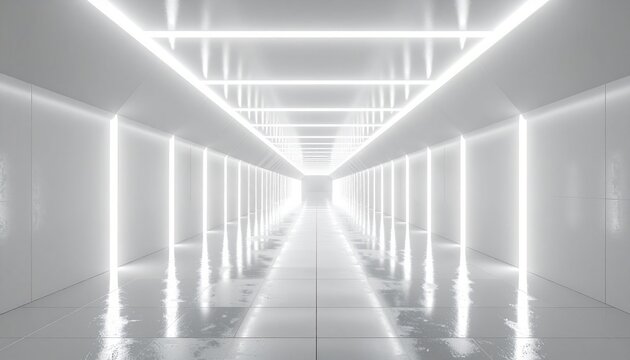 Minimal White Neon Tunnel Clean Futuristic Background