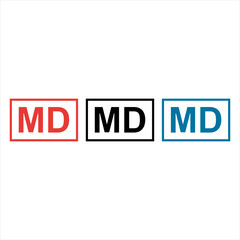Obraz premium MD Medical Doctor or Maryland State Abbreviation Label Icon Set for Healthcare Branding Professional Credentials and Medical Document Design 