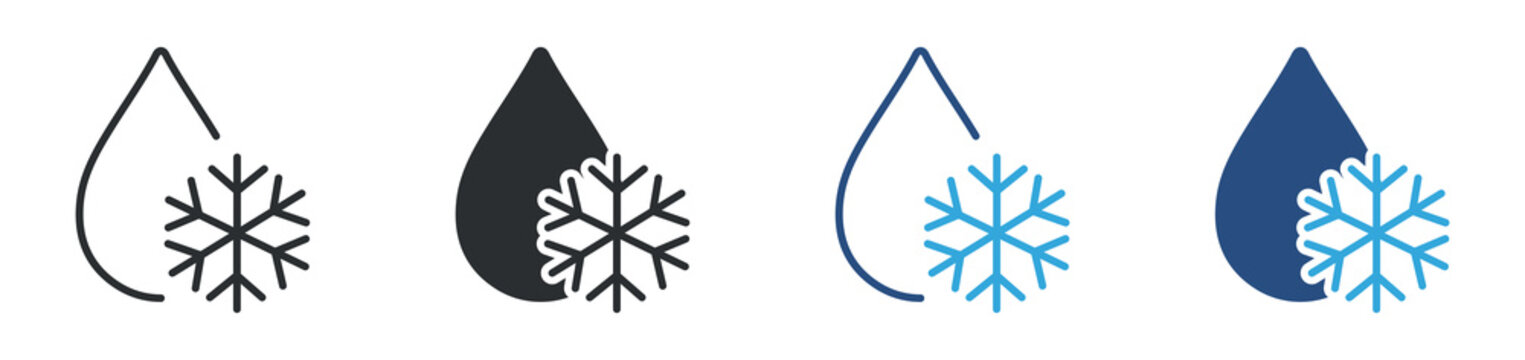 Cooling technology icon set. water drop with snowflake. cold temperature and freshness concept. vector illustration.