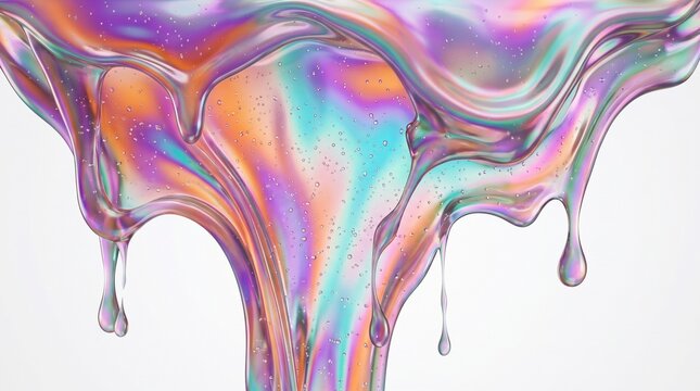 Colorful Glossy Liquid Drips with Vibrant Gradient and Bubble Texture, Abstract Fluid Background