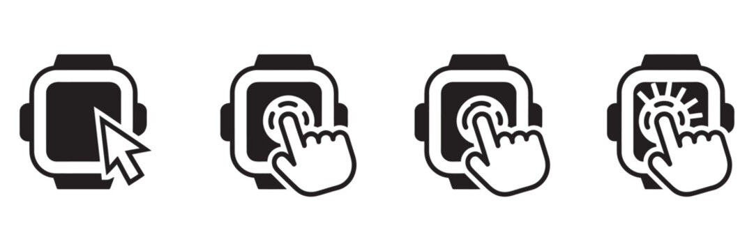 Click cursor button vector icon, hand pointer mouse click symbol set isolated on transparent background for web interface interaction, UX UI control and digital action concept design