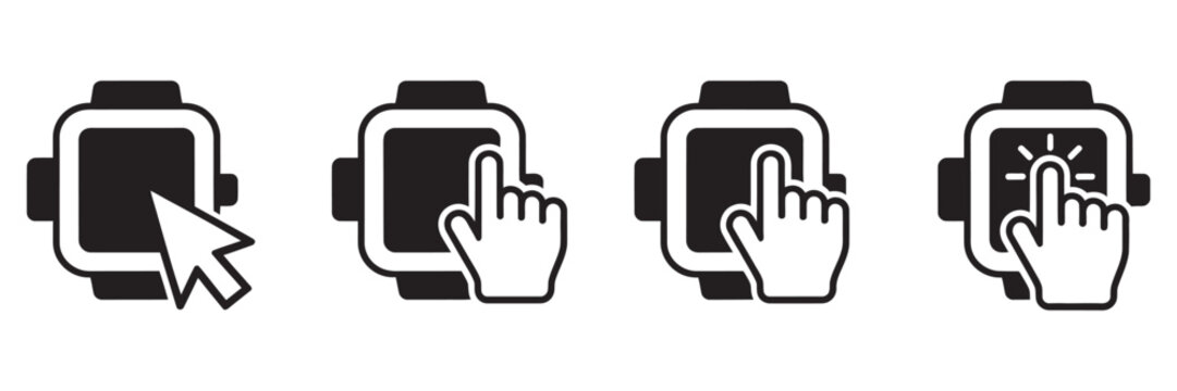 Click cursor button vector icon, hand pointer mouse click symbol set isolated on transparent background for web interface interaction, UX UI control and digital action concept design
