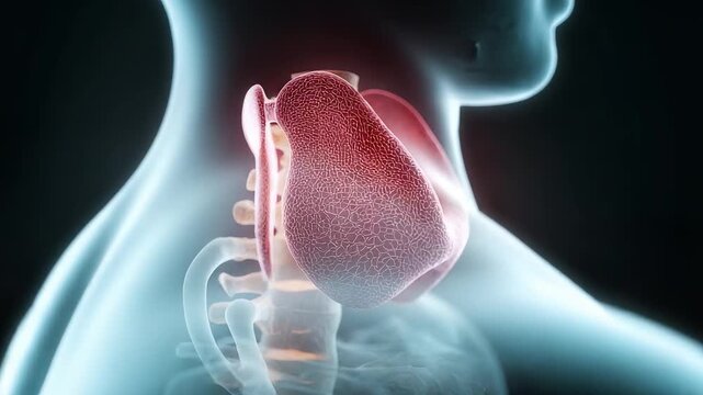 Human throat anatomy with highlighted thyroid gland, medical endocrine health view for neck diagnosis, hormone disorder and healthcare treatment