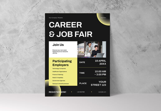 Black Yellow Modern Career Job Fair Flyer Layout