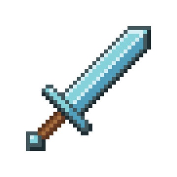 Diamond sword pixel art with blue crystal blade
