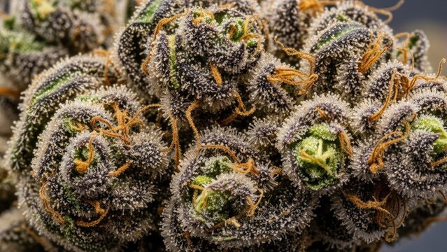 close-up of fresh cannabis buds with trichomes for 420 celebration and wellness