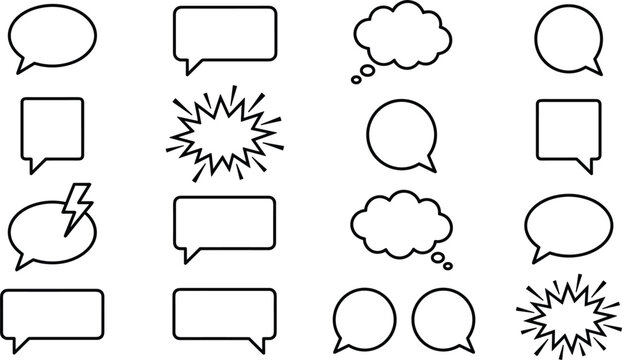 Speech bubble icons set with chat boxes thought clouds comic bursts and messaging communication elements collection