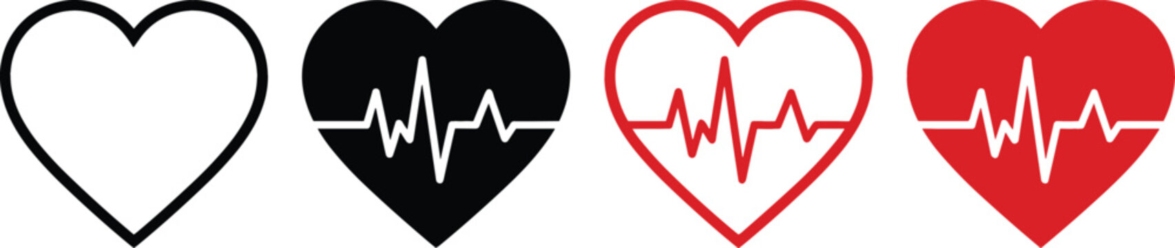 Heart and Heartbeat Icon Set for Medical, Health, and Cardiovascular Health Illustrations