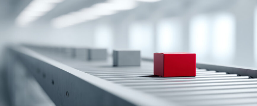 Red box on industrial conveyor belt