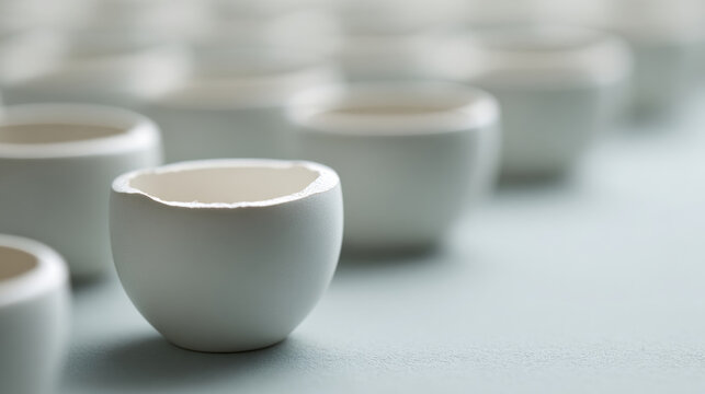 Close-up of cracked white eggshells