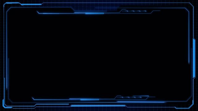 Blue futuristic HUD frame background glowing border, grid texture, dark copy space, cyber interface details. technology , gaming overlays, software screens, AI presentations, digital title templates.