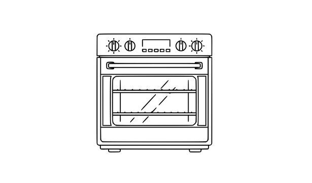 Vintage kitchen oven line art vector illustration engraved baking stove sketch