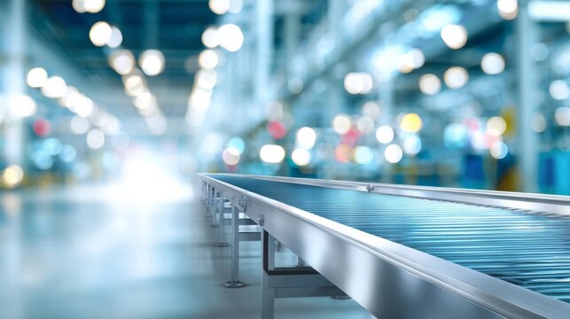 Clean roller conveyor system moving through an automated manufacturing facility, symbolizing industrial efficiency and future technology