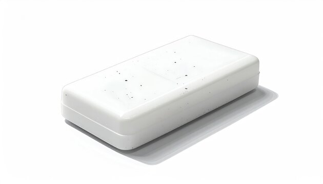 White rectangular plastic case with small black speckles studio shot isolated on white background