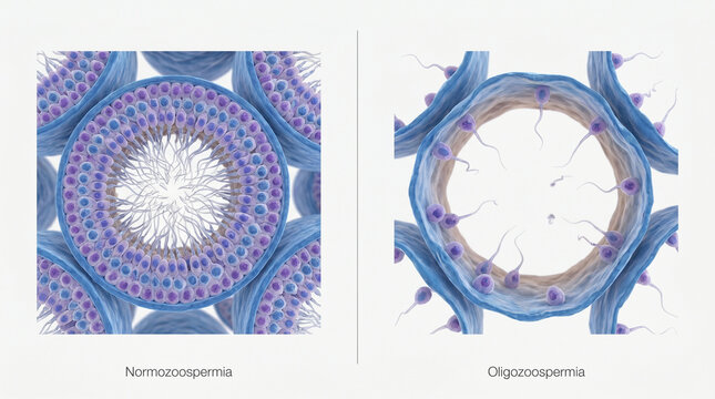 Microscopic Sperm Production Normozoospermia and Oligozoospermia Comparison