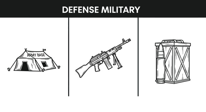 Military Defense Equipment Illustration Set For Army Base Security Concepts