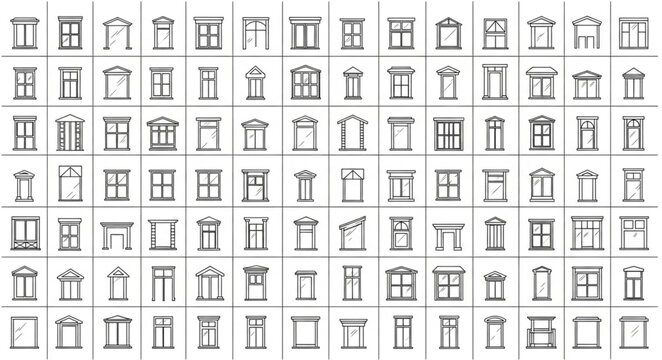Collection of architectural window designs and styles.