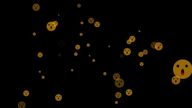 Emoticon animation with yellow smiling faces. Emoticon digital social media icons. Emoticon abstract motion graphic background on black background.