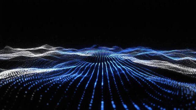 Abstract Digital Landscape Waving Particles Motion Background