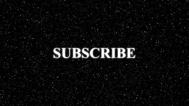 Subscribe text animation with glowing light. Subscribe text digital social media button. Subscribe text glowing word graphic on black background.