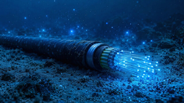 Submarine Fiber Optic Cable Network on Ocean Floor