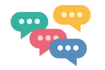 Fototapeta premium Colorful speech bubbles with dotted placeholders arranged in a line. Communication and messaging concept for digital chat icons and social media graphics