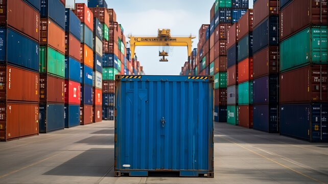 Shipping container yard with stacked cargo boxes logistics industry transport concept