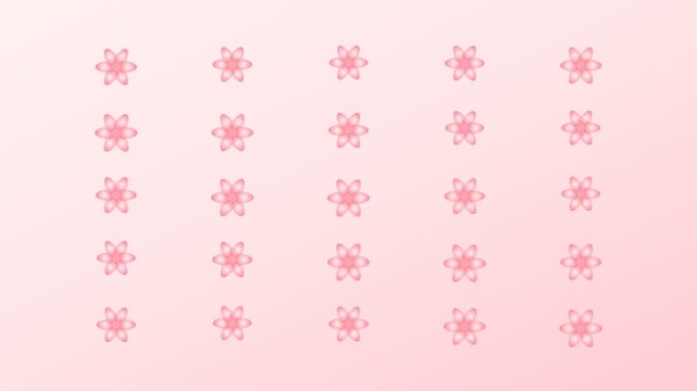 Pink Flowers Rotating in Grid Pattern on Soft Pink Gradient Background Animation Loop