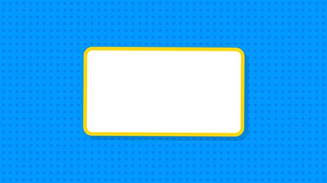 Expanding White Text Box with Yellow Frame on Blue Polka Dot Background Motion Graphic