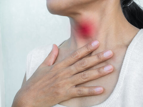Acid reflux, close up asian woman sick hearburn gerd, medical care good health concept.