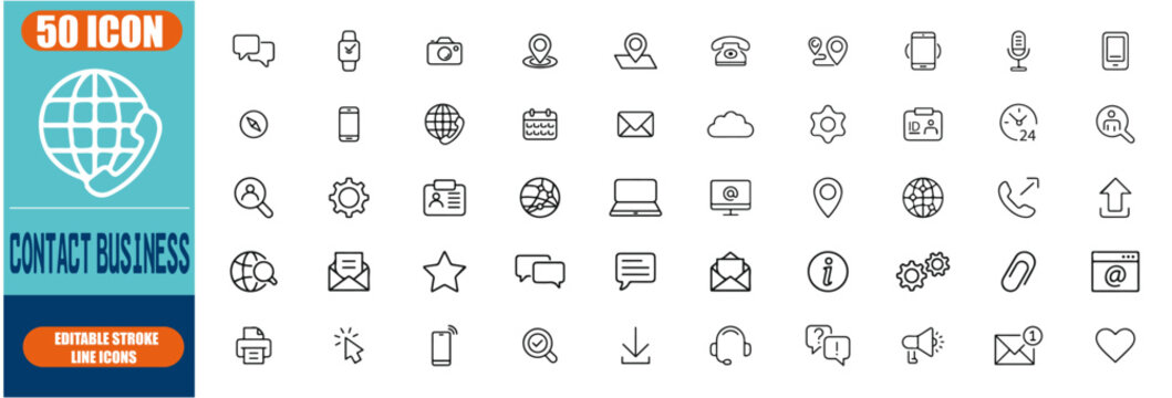  Contact icon set. Thin line Contact icons set. Contact symbols - Phone, mail, fax, info, e-mail, support... vector 