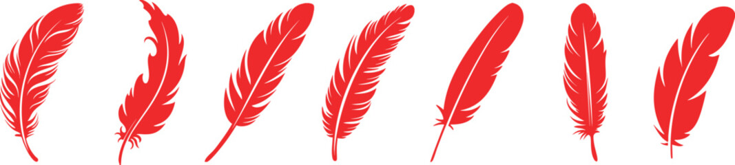 Red Feather Silhouette Vector Set, Creative Nature Feather Illustration Collection for Graphic Design © Sikwy