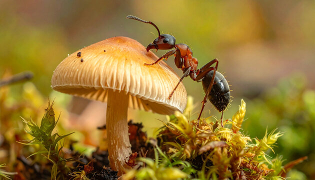 Ant on mushroom