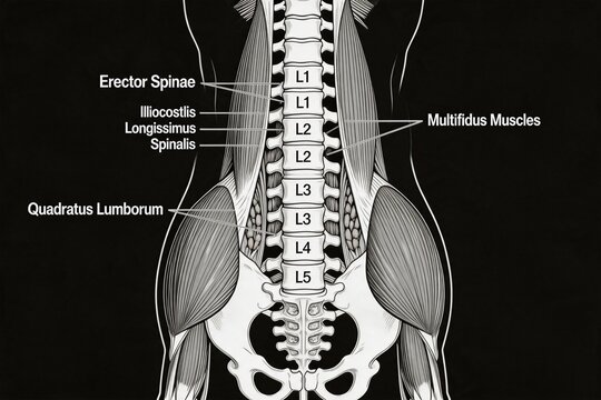 Human spine and lower back muscles