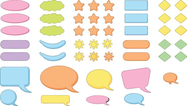 Collection of colorful vector shapes and speech bubbles for graphic design, comic templates, and creative illustration projects