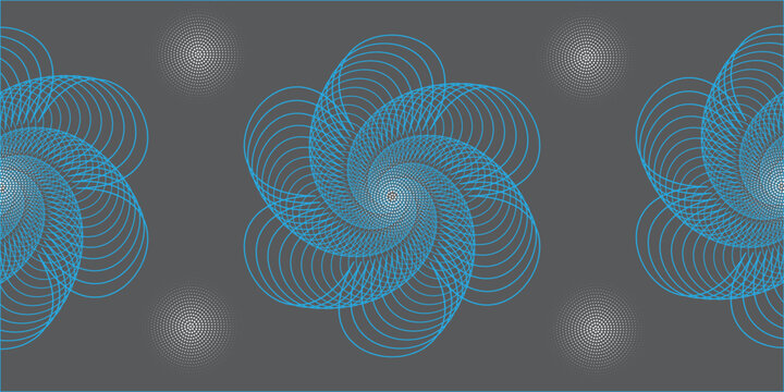 Abstract Background with Triple Blue Spirograph Mandalas and Halftone Orbs