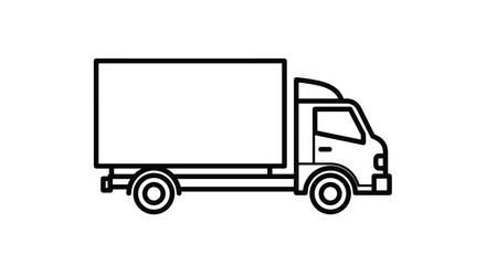 Fototapeta premium Line art illustration of a delivery box truck isolated on a white background representing transportation, logistics, and shipping services.
