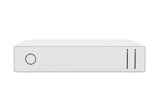 Sleek white external hard drive or network storage device isolated on transparent background