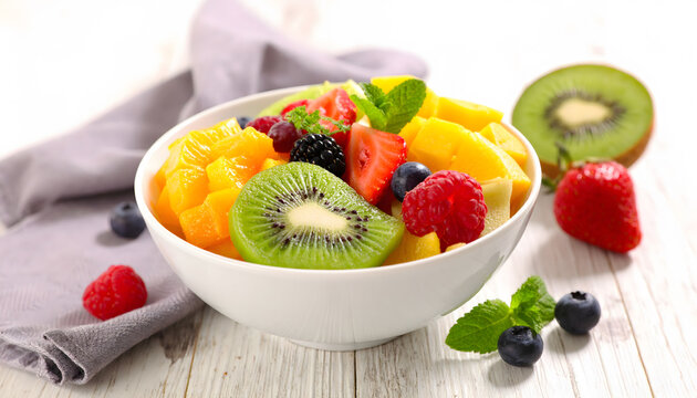 Vibrant fruit salad bowl with fresh colorful ingredients healthy refreshing food lifestyle