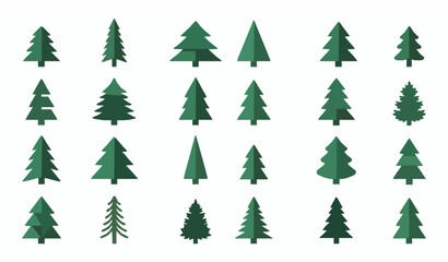 Minimal pine and fir tree icon set with simple geometric Christmas tree silhouettes in flat modern vector style © MdShakil