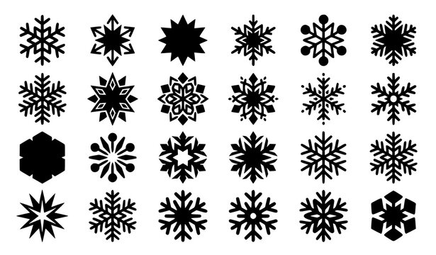 Flat snowflake icon set with bold winter symbols in modern geometric style for infographic and ui design vector illustration