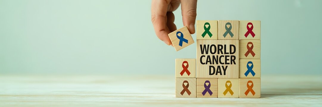World cancer day awareness concept with ribbon symbols and health support