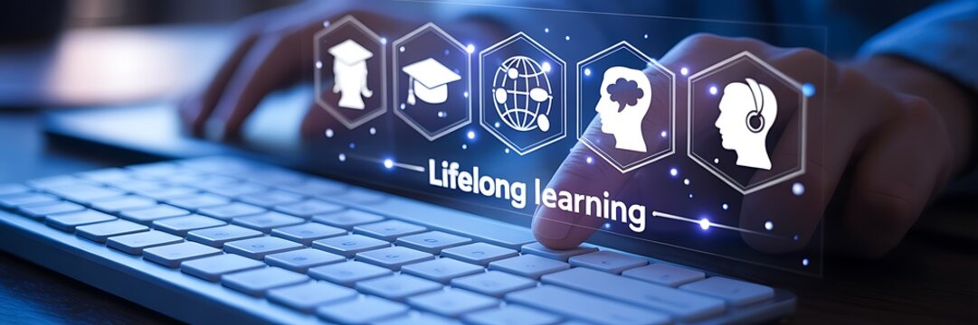 Lifelong learning concept with digital icons and online education technology