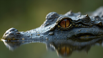 Fototapeta premium Crocodile eyes above water. Ultra realistic crocodile vision. Nature's predator reflection. Wildlife photography tips for crocodiles.